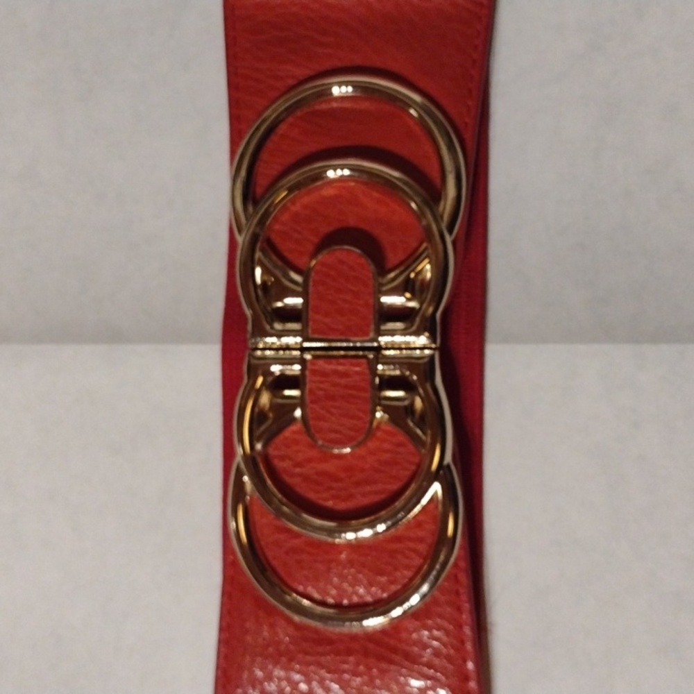 Vintage Elegant Red Clasp Leather And Elastic Belt
